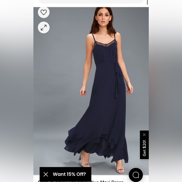 Iulus formal ruffle bottom thin strap with mesh dress navy blue - Picture 1 of 7